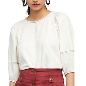 ANTHROPOLOGIE CURRENT AIR Karnes Structured Puffed 3/4 Sleeve Peasant Top M Boho